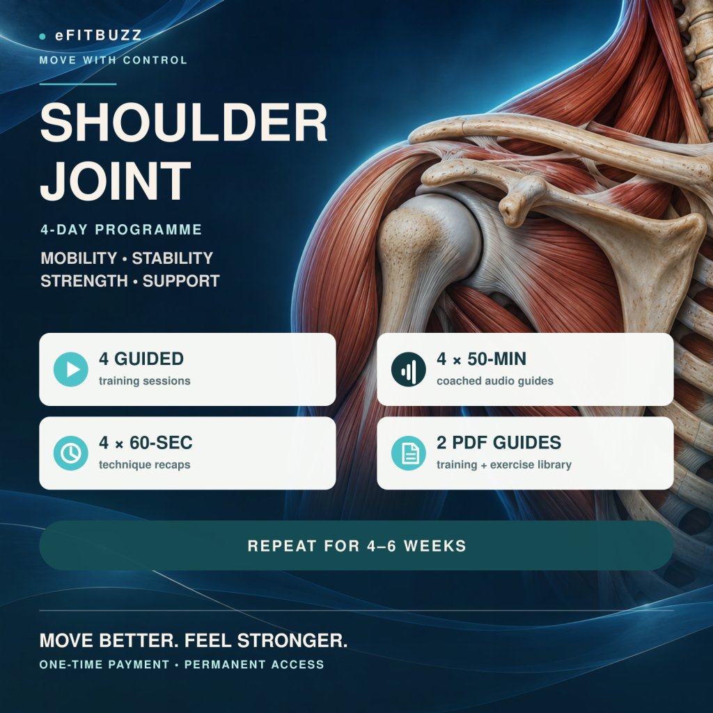 eFitBuzz Shoulder Joint 4-day programme cover with shoulder anatomy and programme details